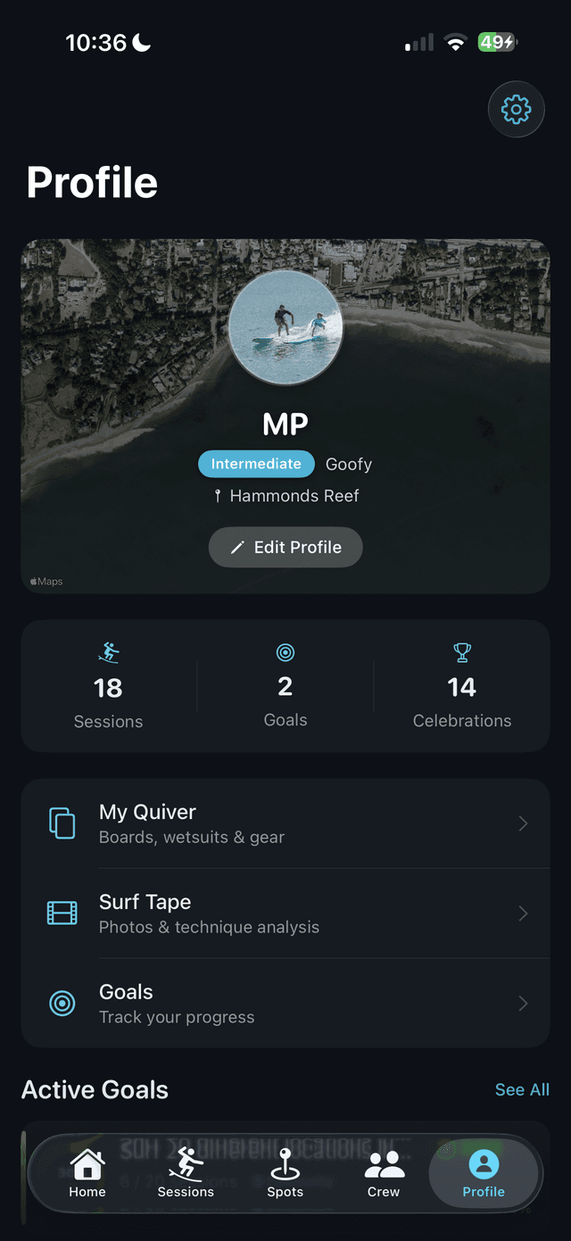 Surfer Profile with Stats & Quiver